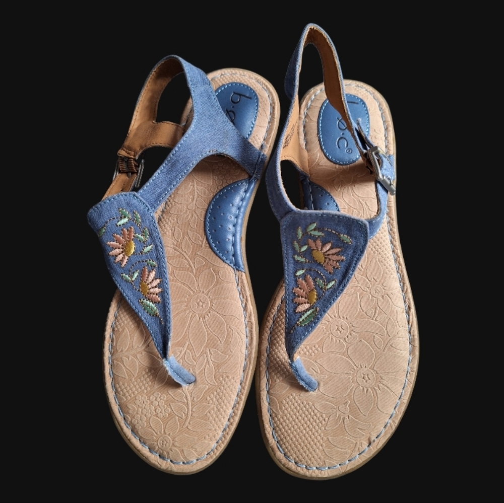 boc Blue and Tan Embroidered Sandals